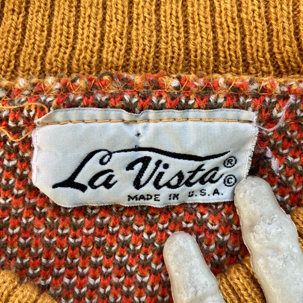 🧡 SOLD 💛 Vintage 80s Abstract Mock Neck Sweater by La Vista ~ Size S - Picture 6 of 7